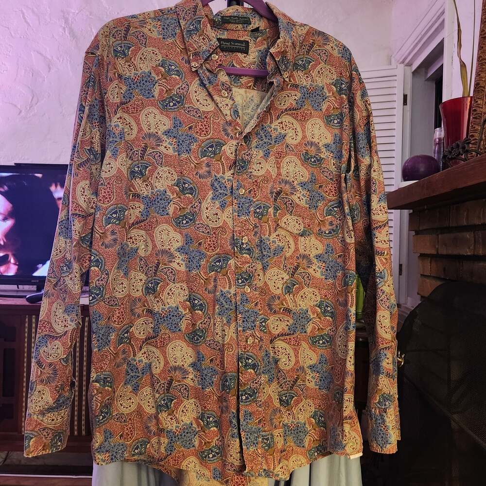 Vtg Flying Scotsman Collection XL Floral Paisley Cotton Button Shirt Made in USA